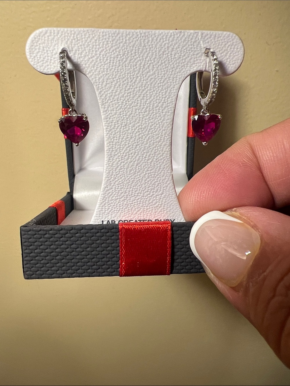 Sterling Silver Drop Earrings with Lab-Created Ruby Accents